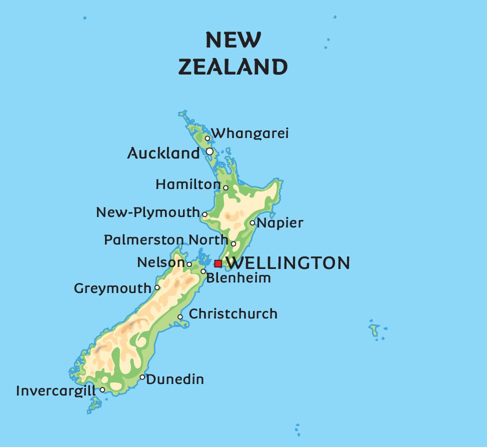 New Zealand Kort Over Kort New Zealand: se bl.a. placeringen af Auckland og Christchurch New Zealand Kort Over