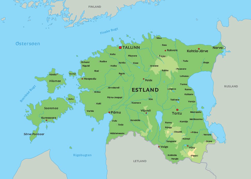 Kort Estland Kort over Estland: se bl.a. placeringen af hovedstaden Tallinn Kort Estland