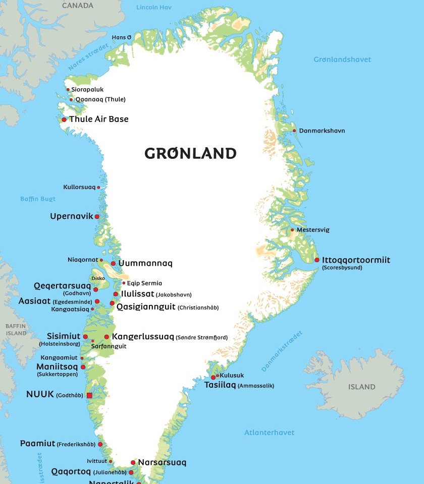 kort over grønlandske byer Kort Gronland kort over grønlandske byer