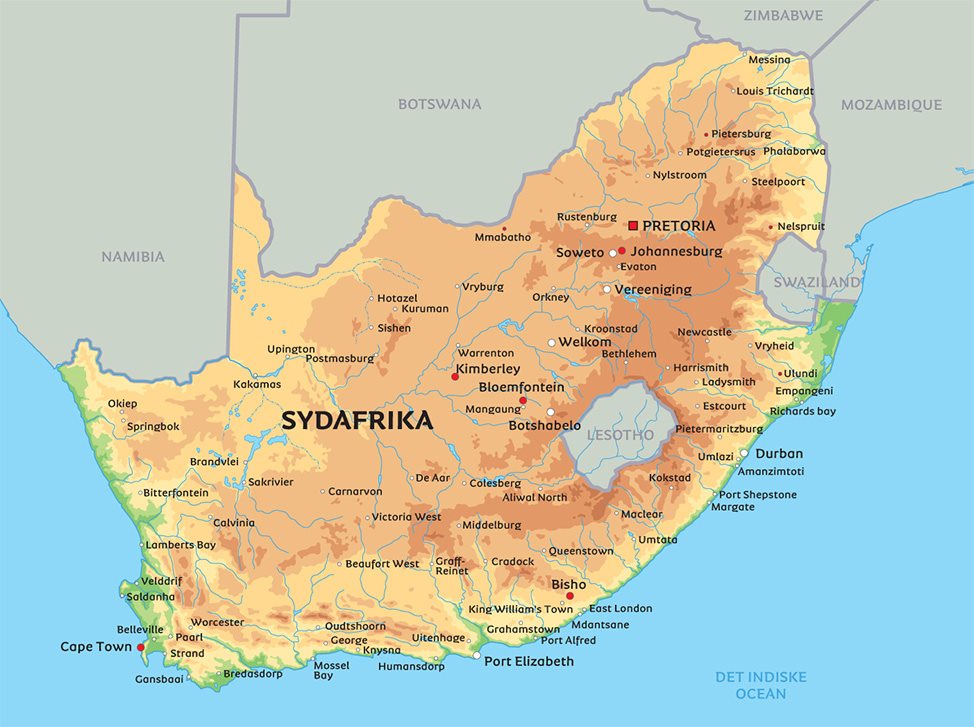 Kort Sydafrika Se de største byer i Sydafrika, eksempelvis Johannesburg og Cape Town