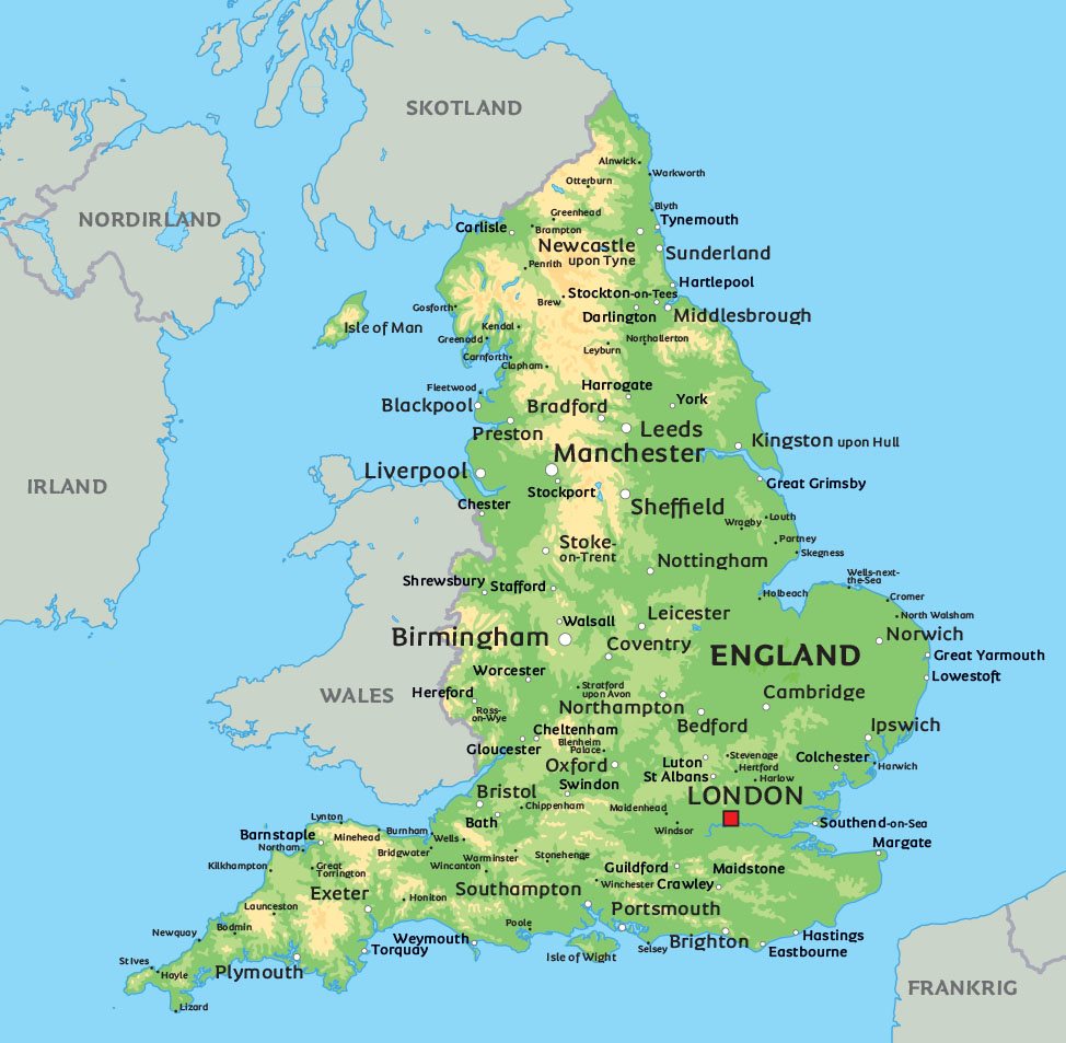 England Kort Kort over England: se bl.a. placeringen af hovedstaden London England Kort