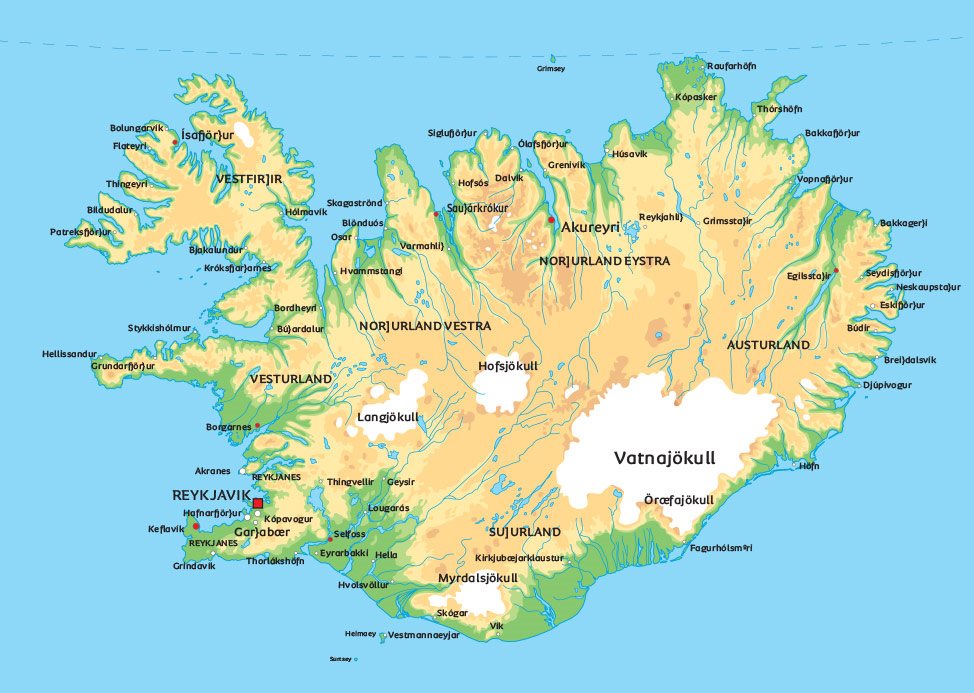 Island Kort Kort Island: Se bl.a. placeringen af hovedstaden Reykjavik Island Kort