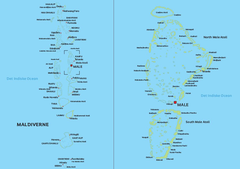 Maldiverne Kort Over Kort Maldiverne: se eksempelvis placeringen af hovedstaden Malé Maldiverne Kort Over