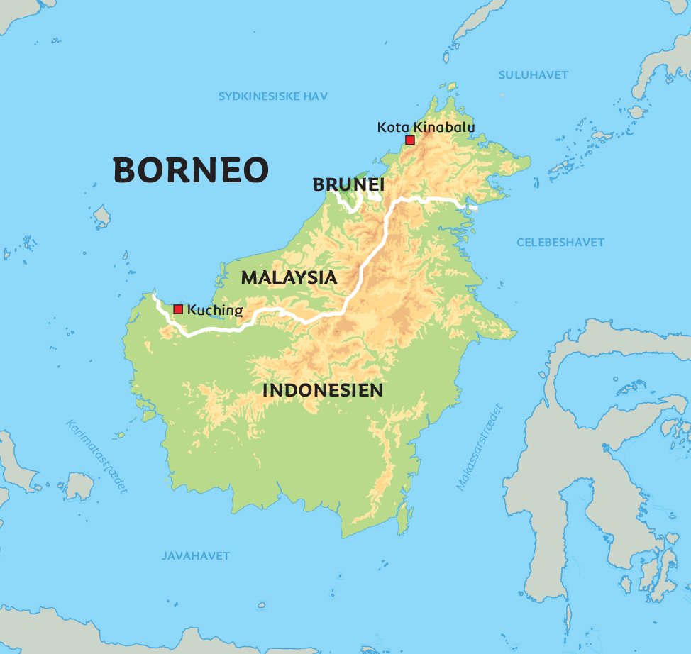 Kort over Borneo  se placeringen af de st rste byer p  