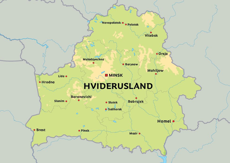 Kort Over Hviderusland Kort over Hviderusland: se placeringen af bl.a. hovedstaden Minsk Kort Over Hviderusland