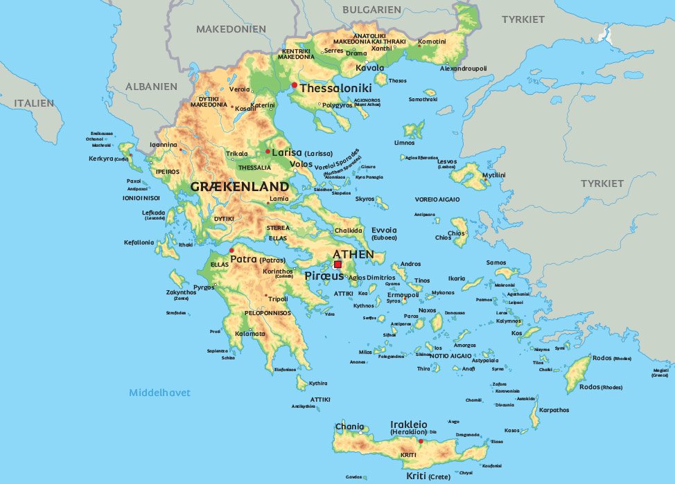 kort over grækenland på dansk Kort Graekenland Se Bl A Placeringen Af Middelhavsoen Kreta kort over grækenland på dansk