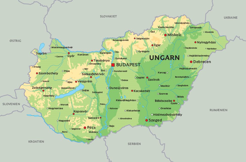 kort over ungarn Ungarn Kort Se Bl A Placeringen Af Hovedtaden Budapest kort over ungarn