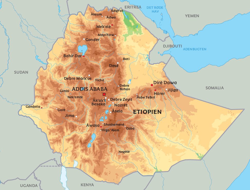 Etiopien Kort Kort Etiopien: Se bl.a. nærmere på hovedstaden Addis Abeba Etiopien Kort