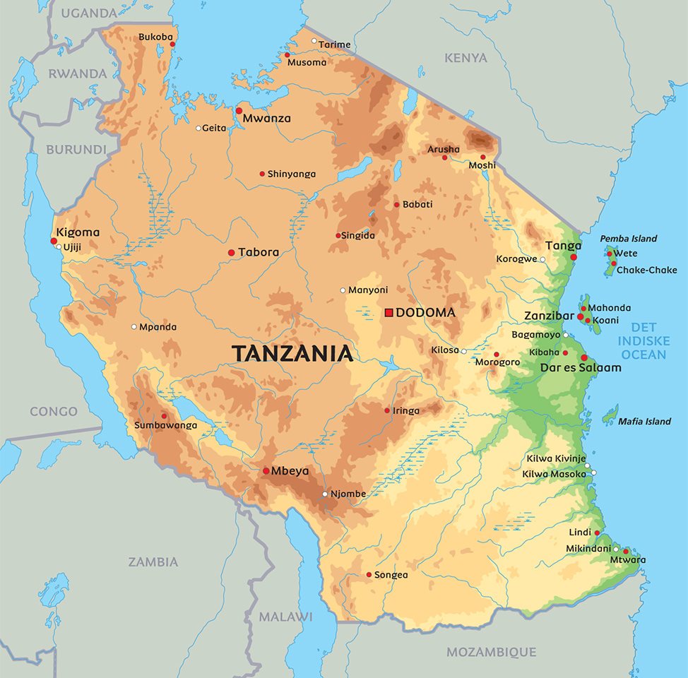 Tanzania Kort Kort Tanzania: Se de største byer i Tanzania, blandt andet Dar Es  Tanzania Kort