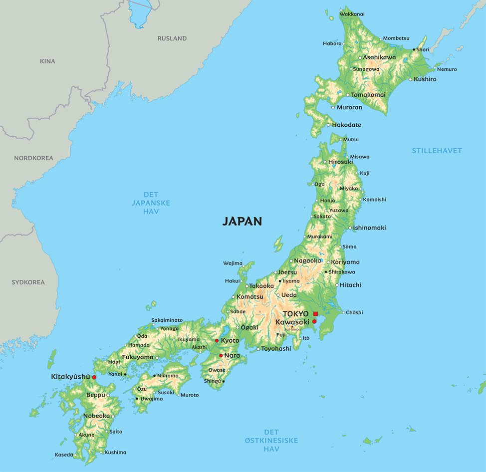 Japans Kort Kort Japan: se bl.a. placeringen af Tokyo og Kyoto Japans Kort