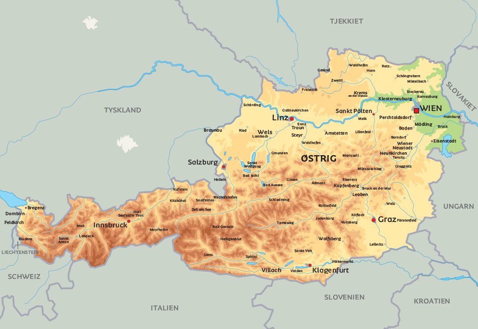 kort over østrig og tyskland Kort Ostrig Se Placeringen Af Bl A Hovedstaden Wien kort over østrig og tyskland