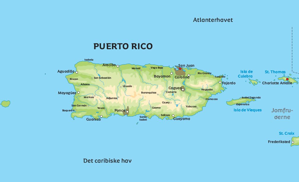 Kort Over Puerto Rico Kort over Puerto Rico: se eksempelvis beliggenheden af hovedstaden  Kort Over Puerto Rico