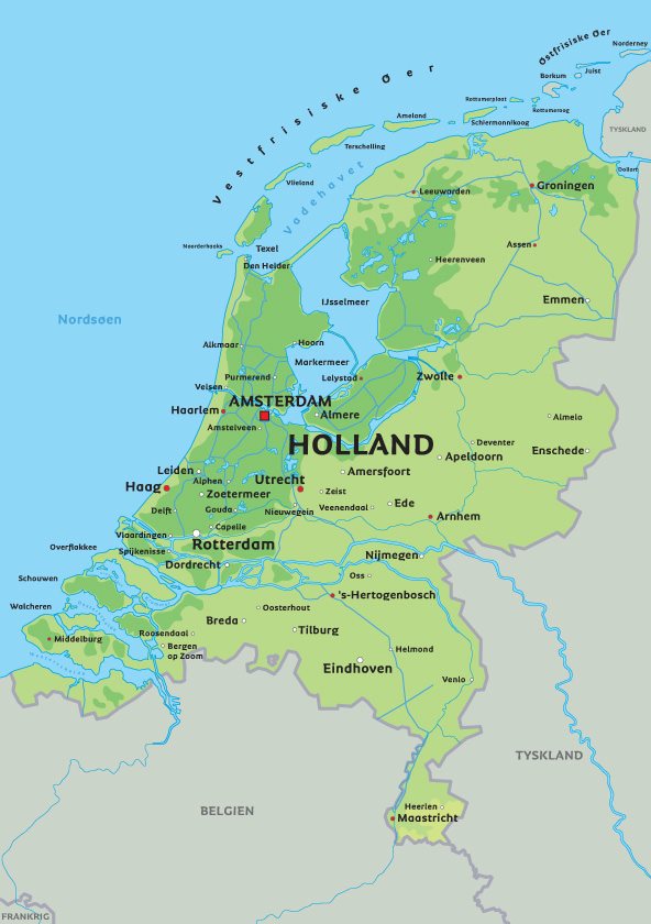 Holland Kort Kort over Holland: se bl.a. placeringen af Amsterdam, Rotterdam og  Holland Kort