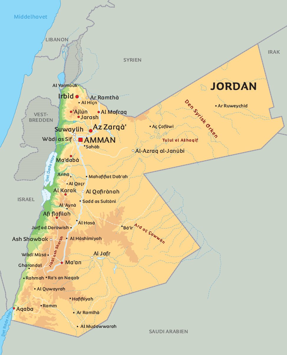 Glatte Gum ordbog Kort Jordan: Se bl.a. placeringen af oldtidsbyen Petra