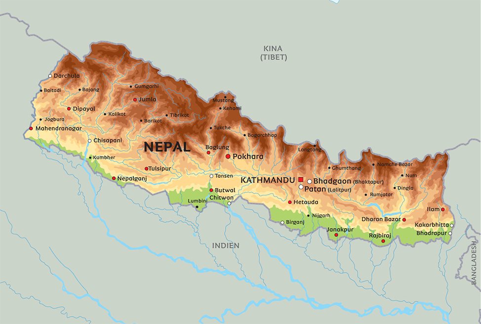 Kort Over Nepal Kort Nepal: se bl.a. placeringen av hovedstaden Kathmandu Kort Over Nepal