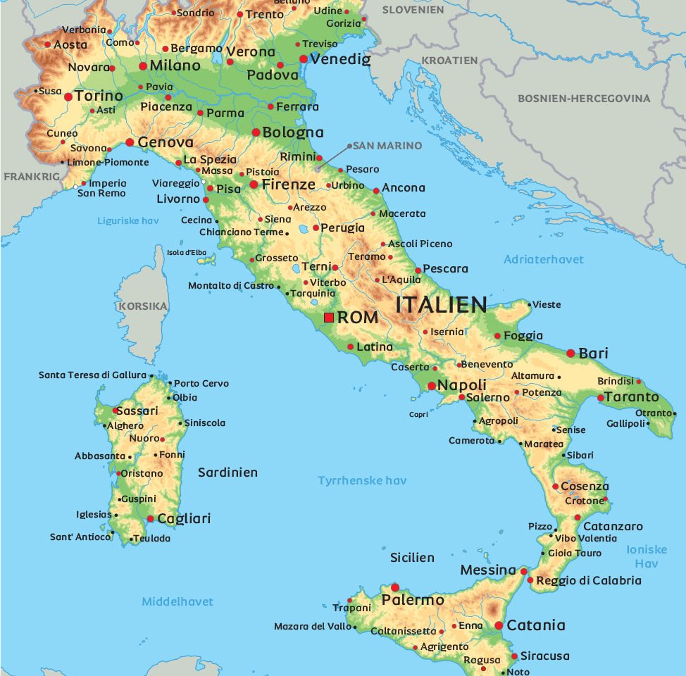 kort over italien på dansk Kort Italien Se Bl A Placeringen Af Firenze Venedig Og Rom kort over italien på dansk