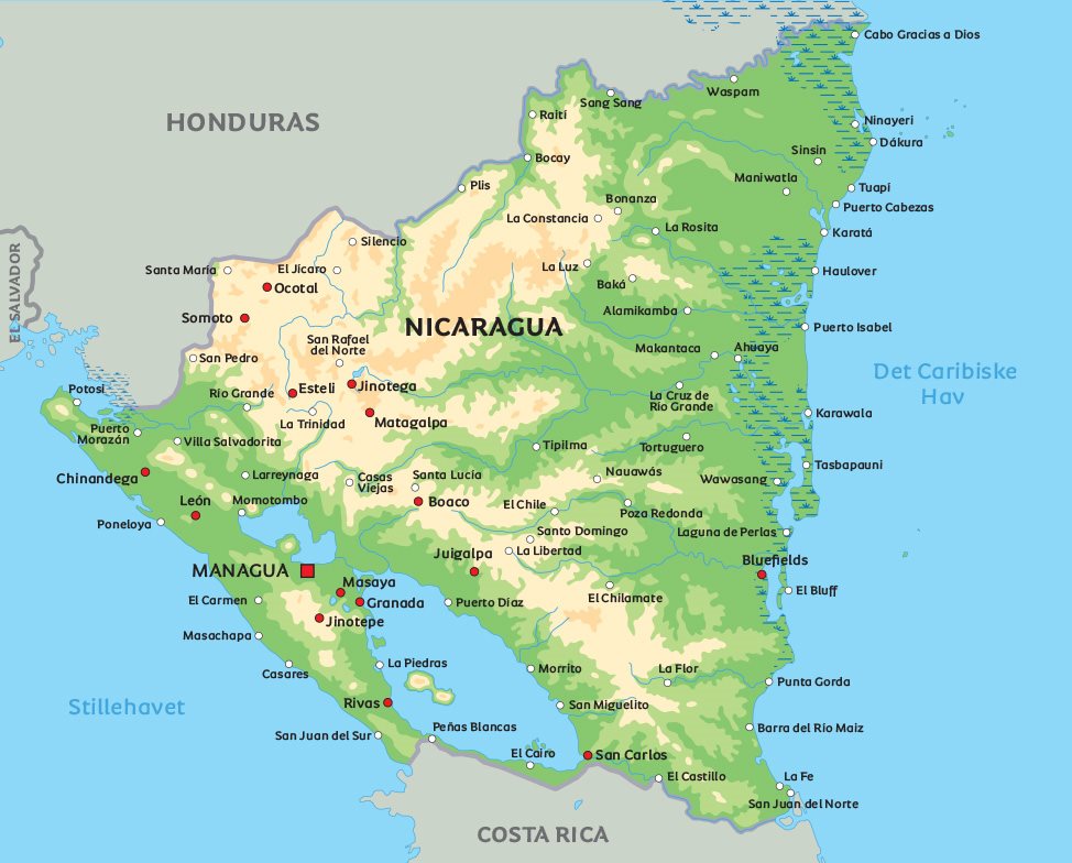 kort over nicaragua Kort Nicaragua Se Bl A Placeringen Af Managua Og Granada kort over nicaragua