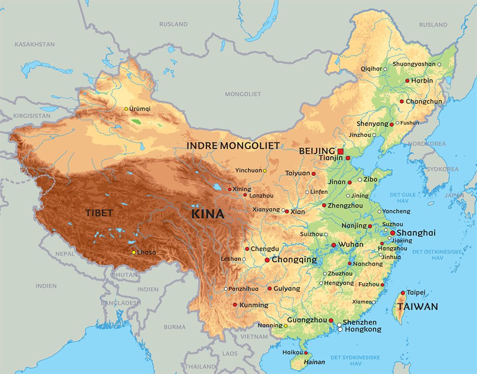 Kort Over Kina Kort Kina: se bl.a. placeringen af Beijing og Shanghai Kort Over Kina