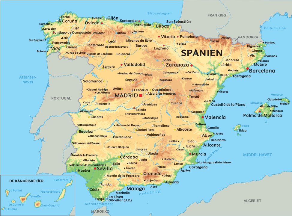 kort over øst spanien Kort Over Spanien Se Bl A Placeringen Af Madrid Og Barcelona kort over øst spanien