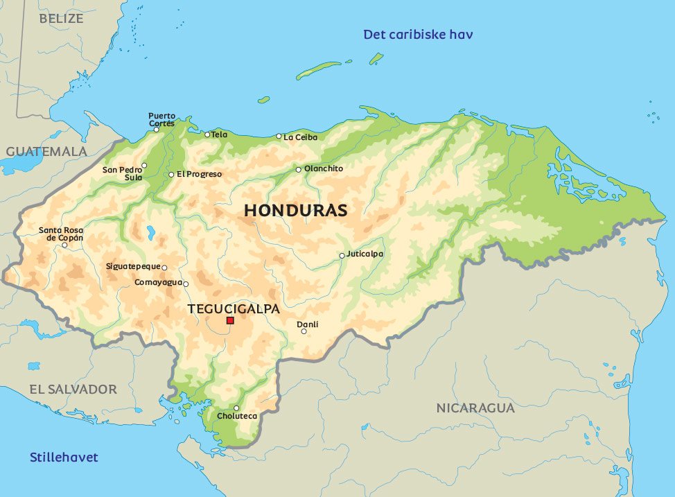 Kort Over Honduras Kort Honduras: Se bl.a. placeringen af hovedstaden Tegulcigalpa Kort Over Honduras