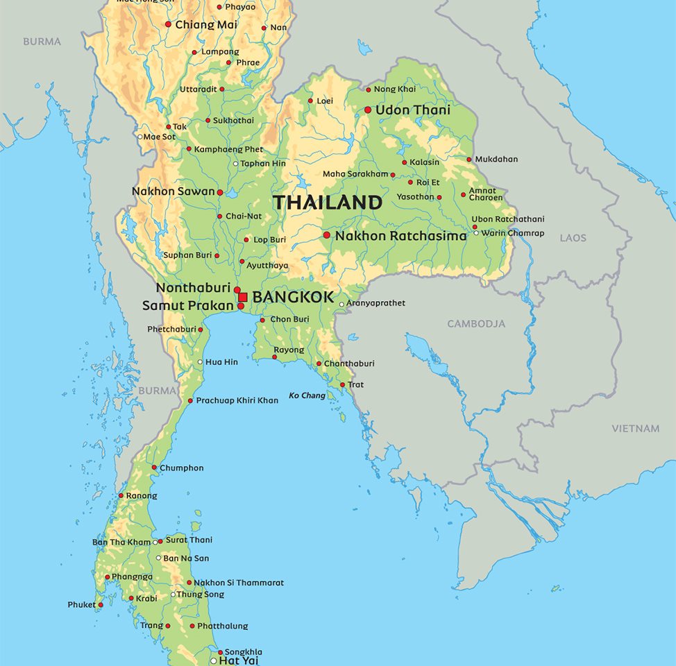 Detaljeret Kort Over Thailand Kort over Thailand: se bl.a. placeringen af Bangkok og Koh Chang Detaljeret Kort Over Thailand