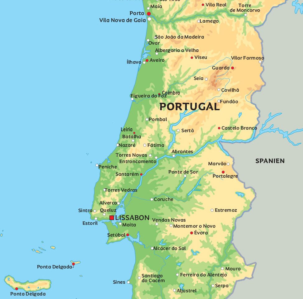 kort over portugal spanien Kort Over Portugal Se Bl A Placeringen Af Porto Og Lissabon kort over portugal spanien