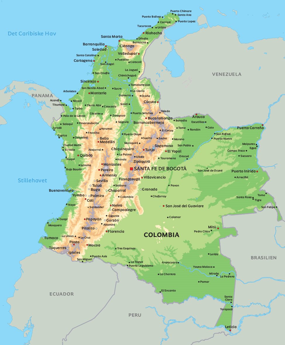 prik kompensation hænge Kort Colombia: Se de største byer - blandt andet placeringen af Bogota