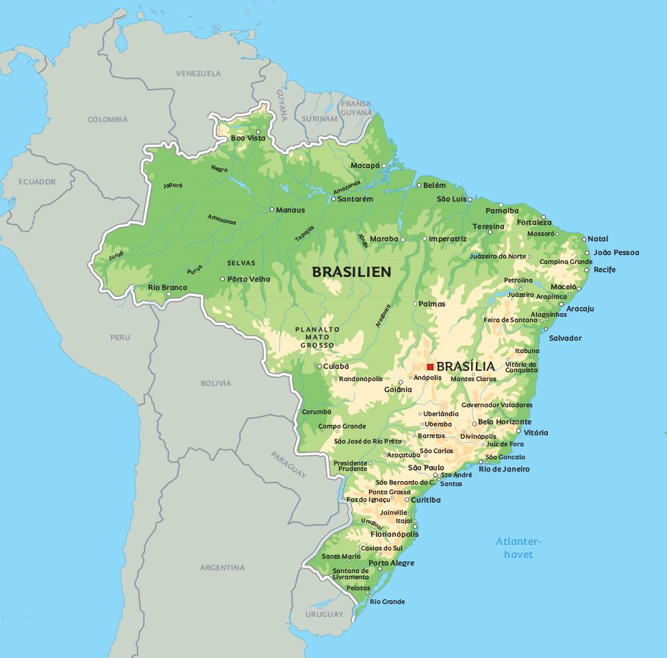 Kort Over Amazonas Kort Brasilien: Se blandt andet placeringen af Rio de Janeiro, São  Kort Over Amazonas